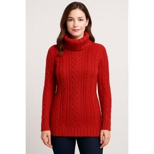 V28 Red Cable Knit Turtleneck Sweater Long Sleeve Stretch Women’s Sz 0-4 NWT